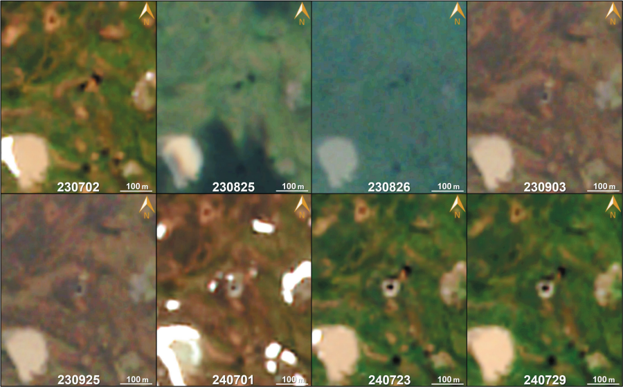 Рис. 3. Мониторинг состояния объекта С22 по космоснимкам спутника Sentinel-2 в 2023—2024 гг.